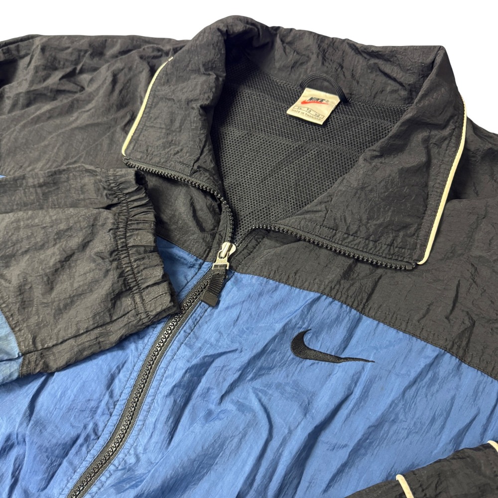 Vintage 90s Nike Windbreaker Jacket XL Black Blue Big Swoosh Full Zip F7-TSP